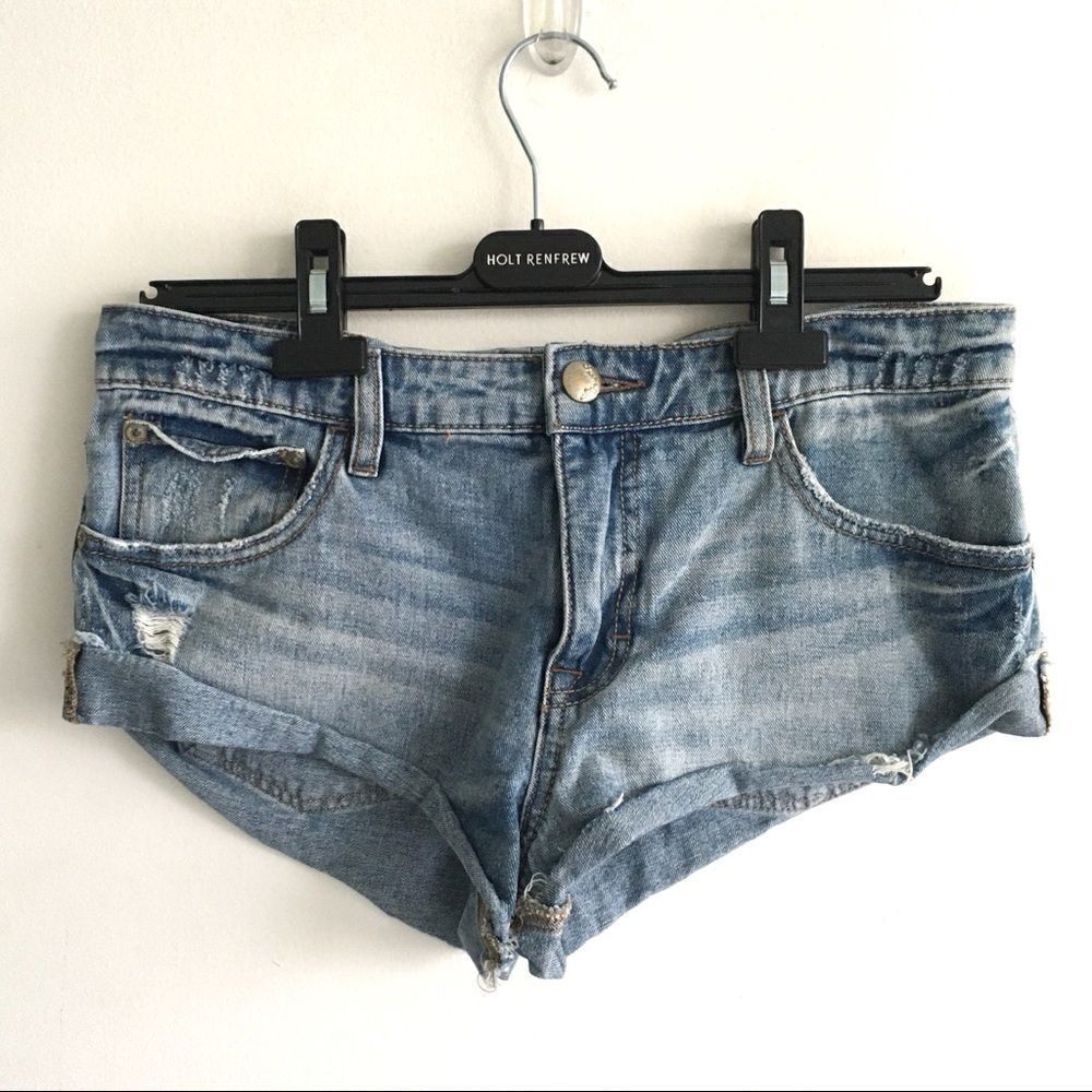 FREE PEOPLE Denim Shorts Distressed Rolled Hem 26 - Picture 3 of 5